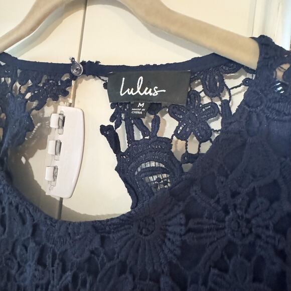 Lulus The Greatest Navy Blue Maxi Dress Open Back Chiffon Lace Size M Weddings - Picture 5 of 13